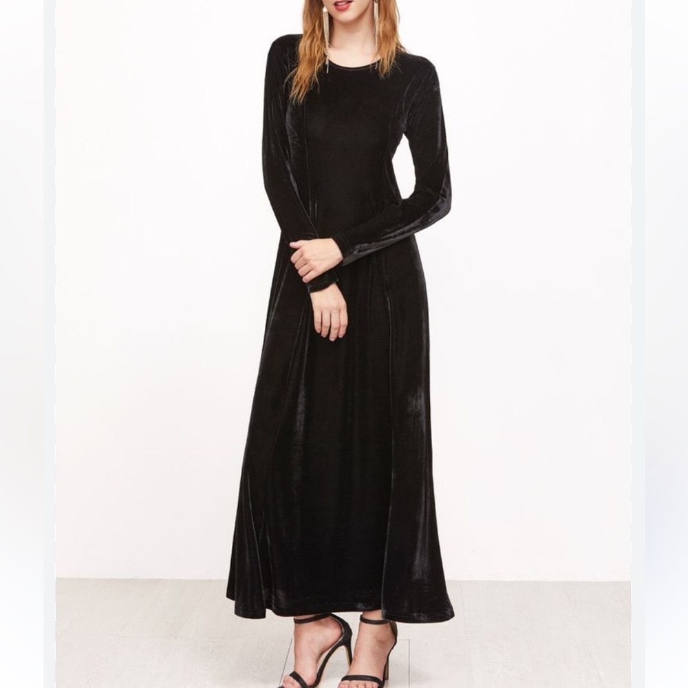 Willi Smith Velvet Stretch Deep Purple Vintage Full Length Dress NWT